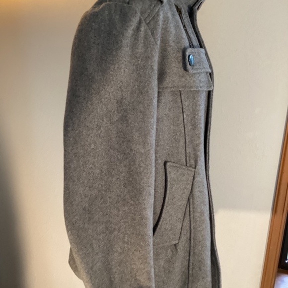 Wool Blend Gray Button Front Coat - Picture 5 of 11